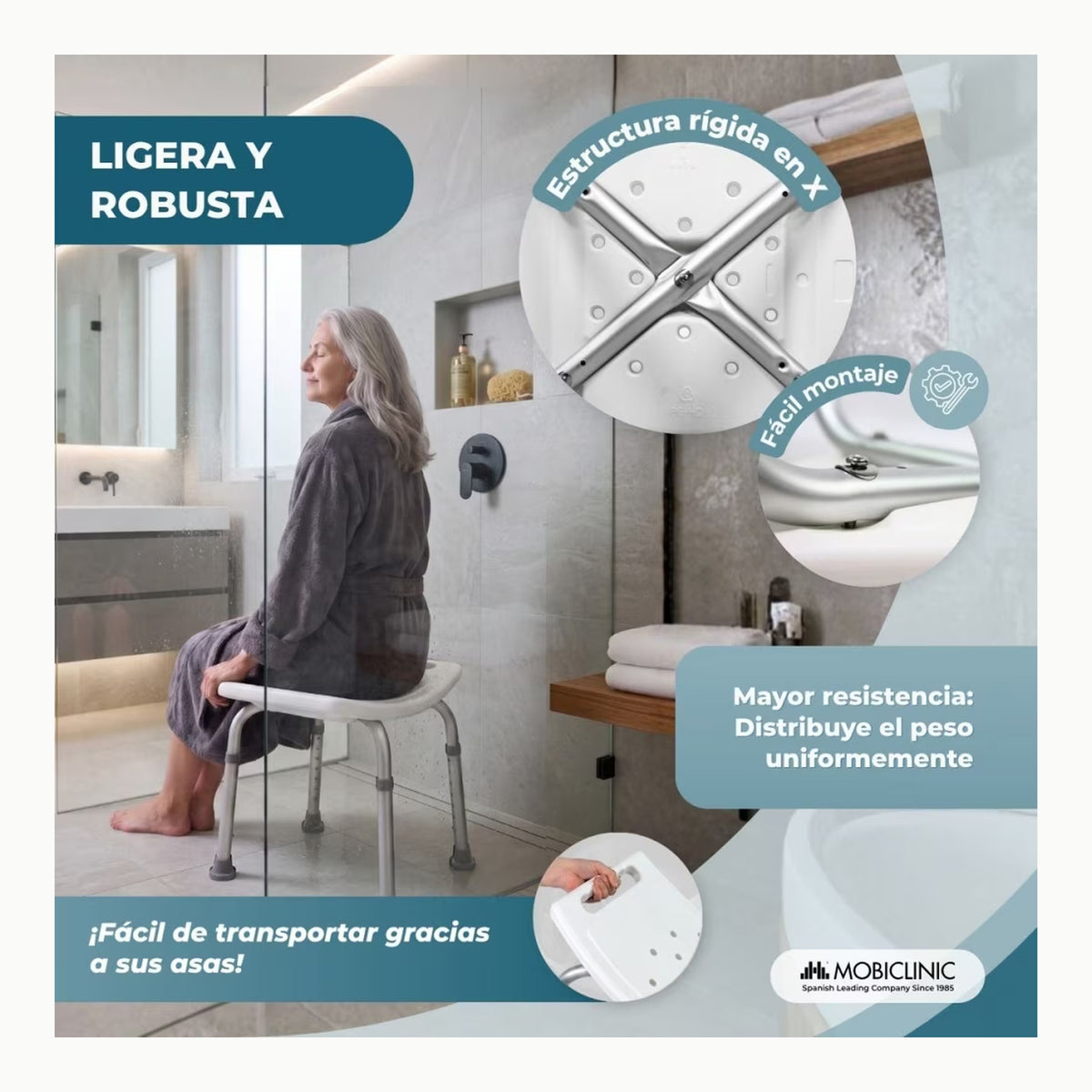 Mobiclinic®, Taburete Baño, Altura Regulable, San Fermín, Asiento en