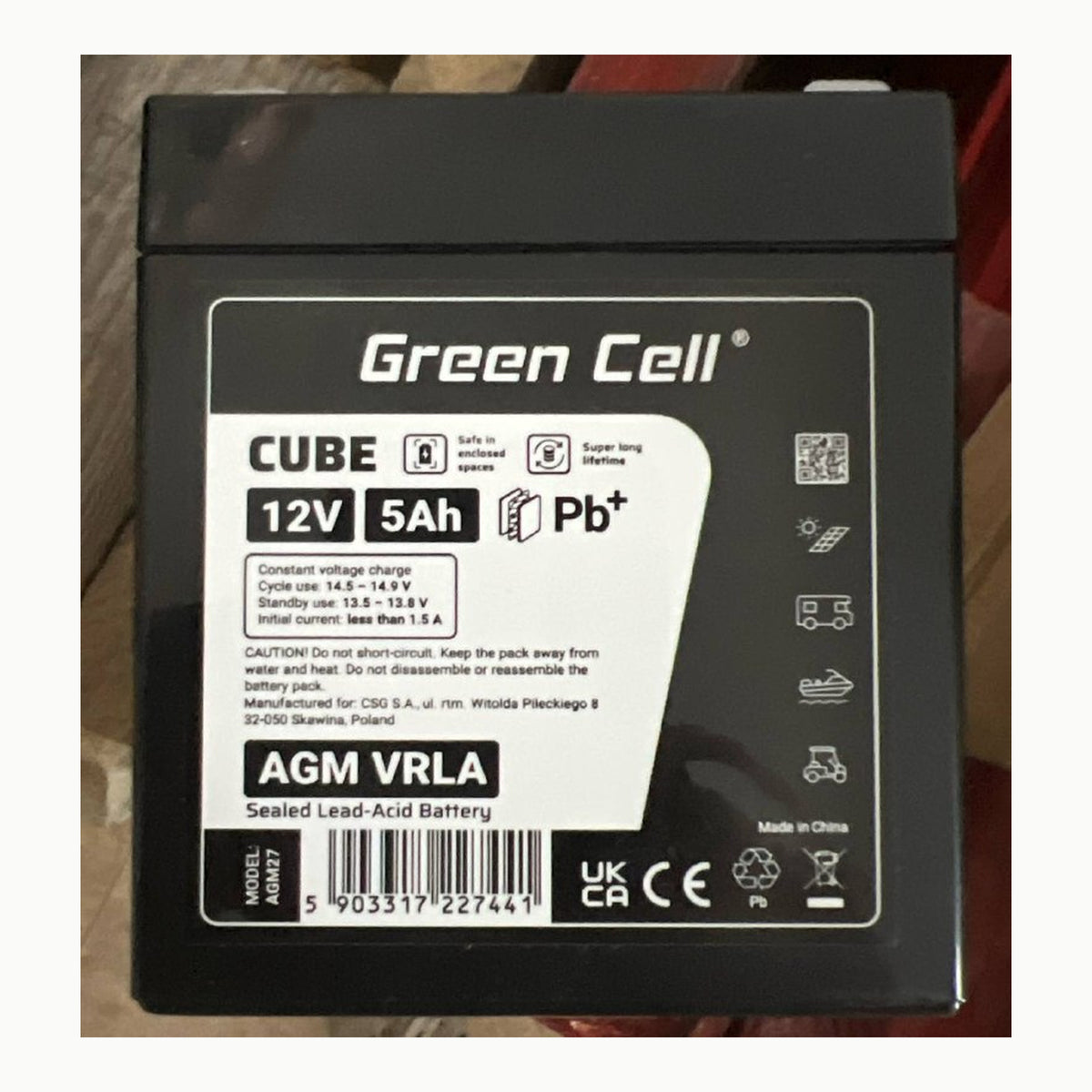 Green Cell Batería AGM VRLA 12V 5Ah - Batería sellada sin
