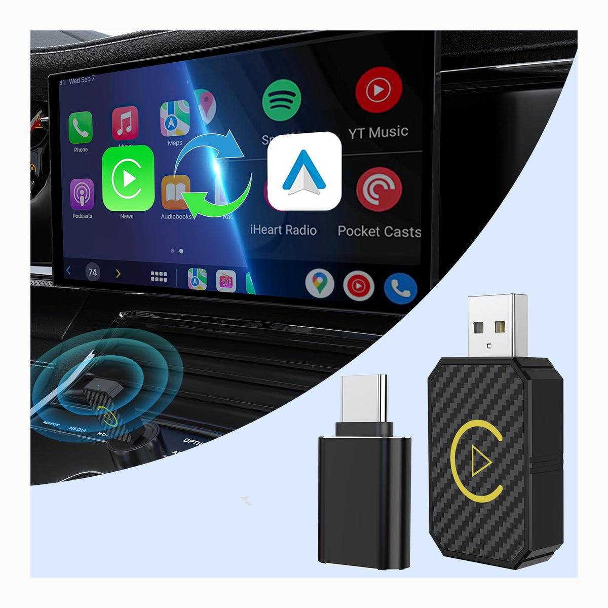 Aquaforge Adaptador 2 en 1 Adaptador inalámbrico 2 en 1 CarPlay