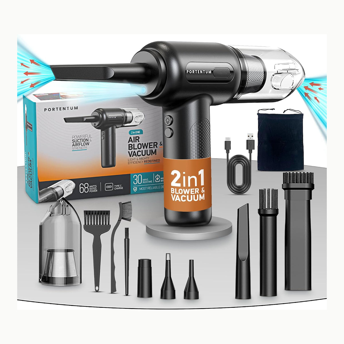 PORTENTUM Blower and Vacuum ABV-1, Aspirateur sans Fil et Souffleur