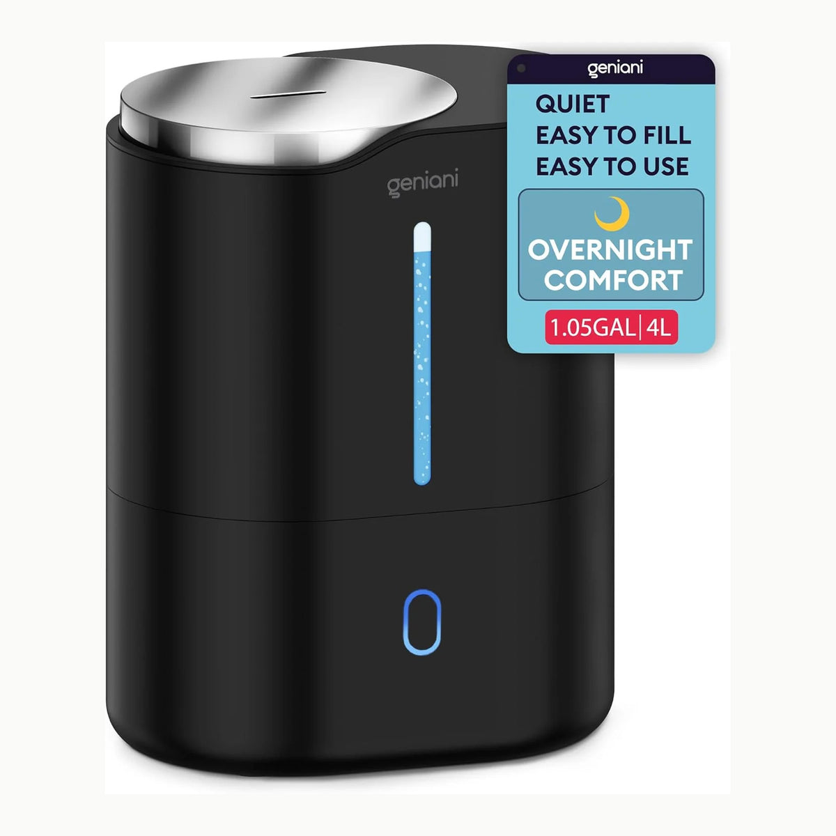 Humidificador Ultrasónico, Negro, 4L, 4 Niveles de difusión, Función