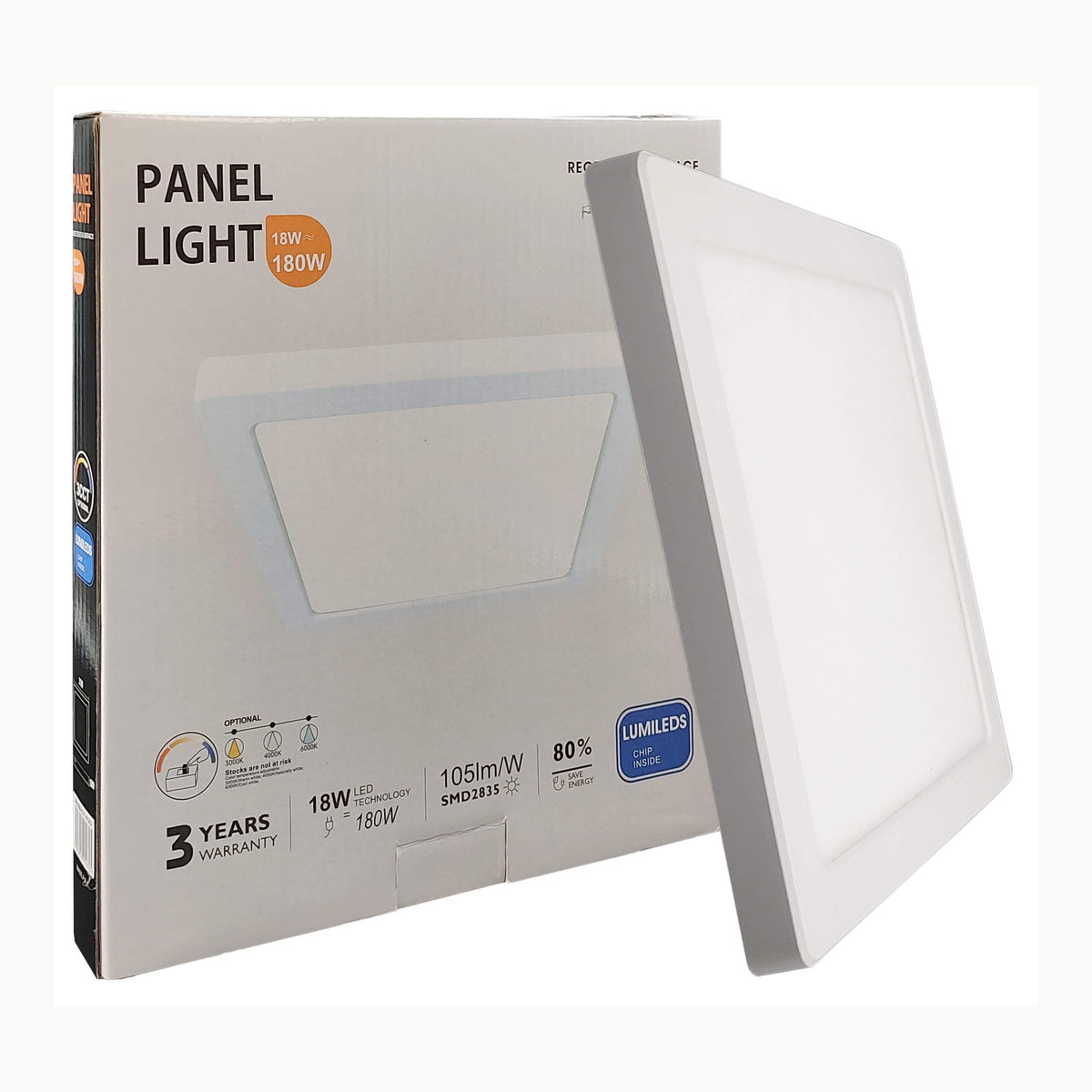 FactorLED Plafón Led Techo Cuadrado Blanco, 18W \(180W\), 1800Lm