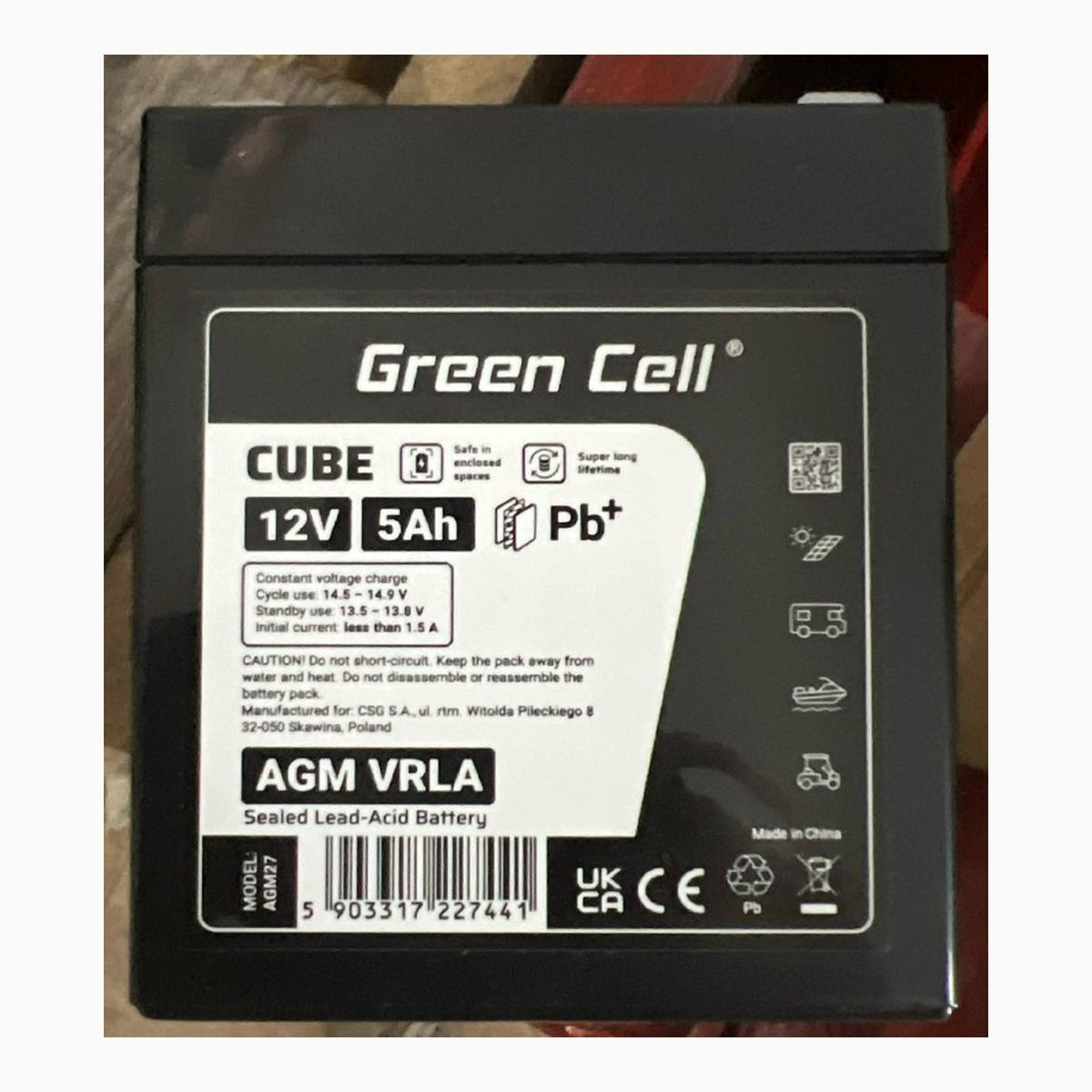 Green Cell Batería AGM VRLA 12V 5Ah - Batería sellada sin