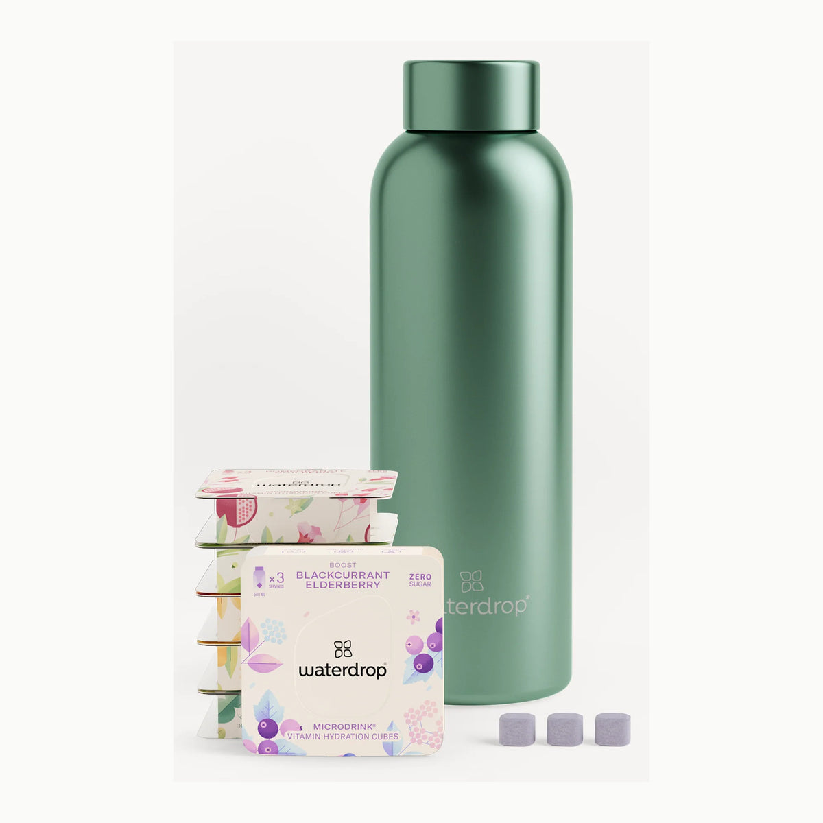 waterdrop® Starter Set, Botella de Vidrio 600ml \+ 18 Cubos