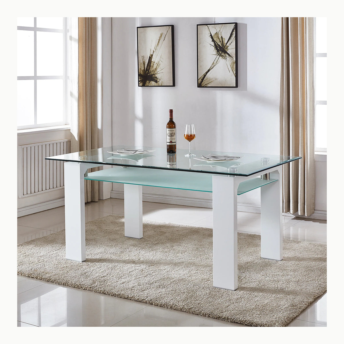 Mesa comedor 150 patas blancas cristal templado