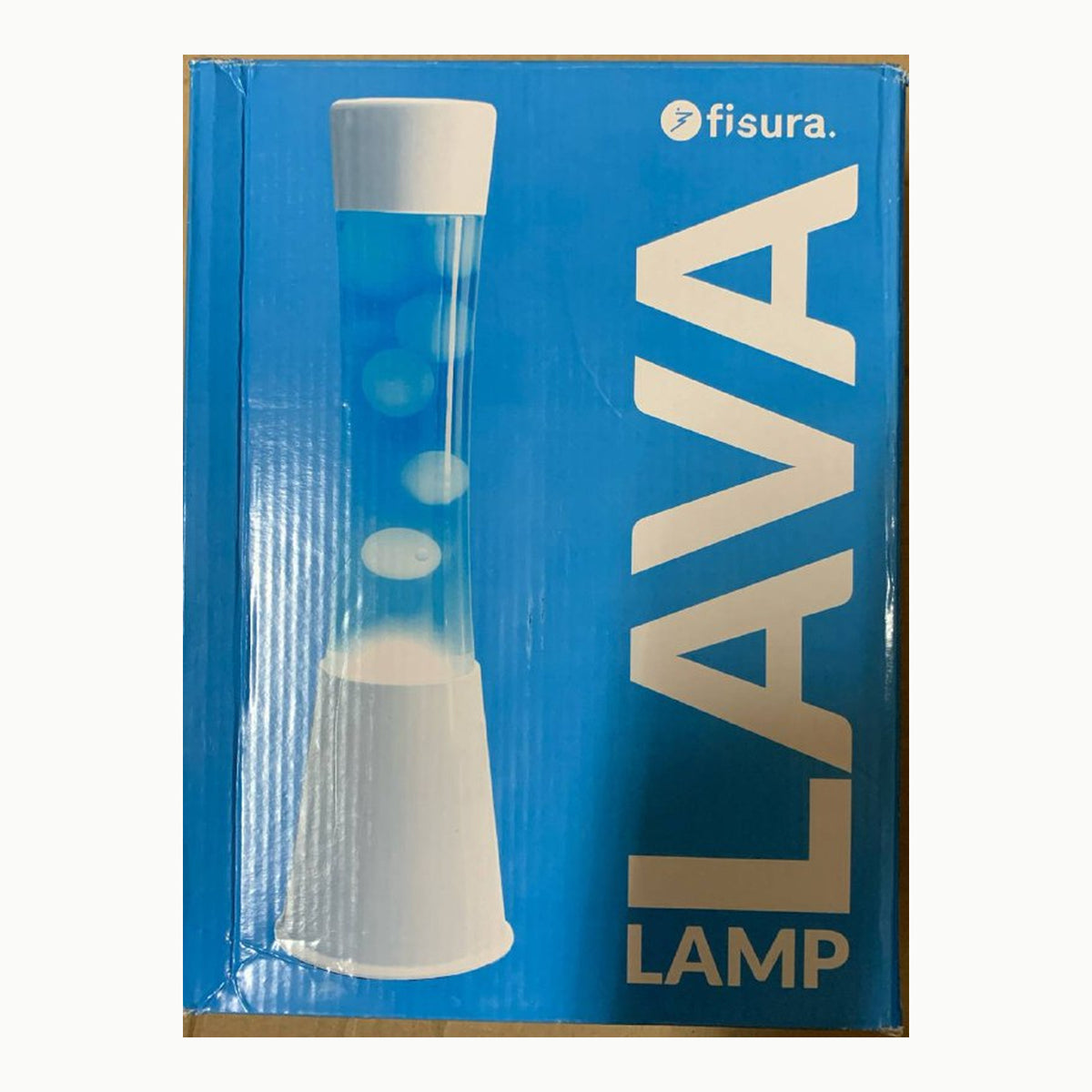 Fisura - Lámpara de lava blanca y azul años 70. Base color blanco