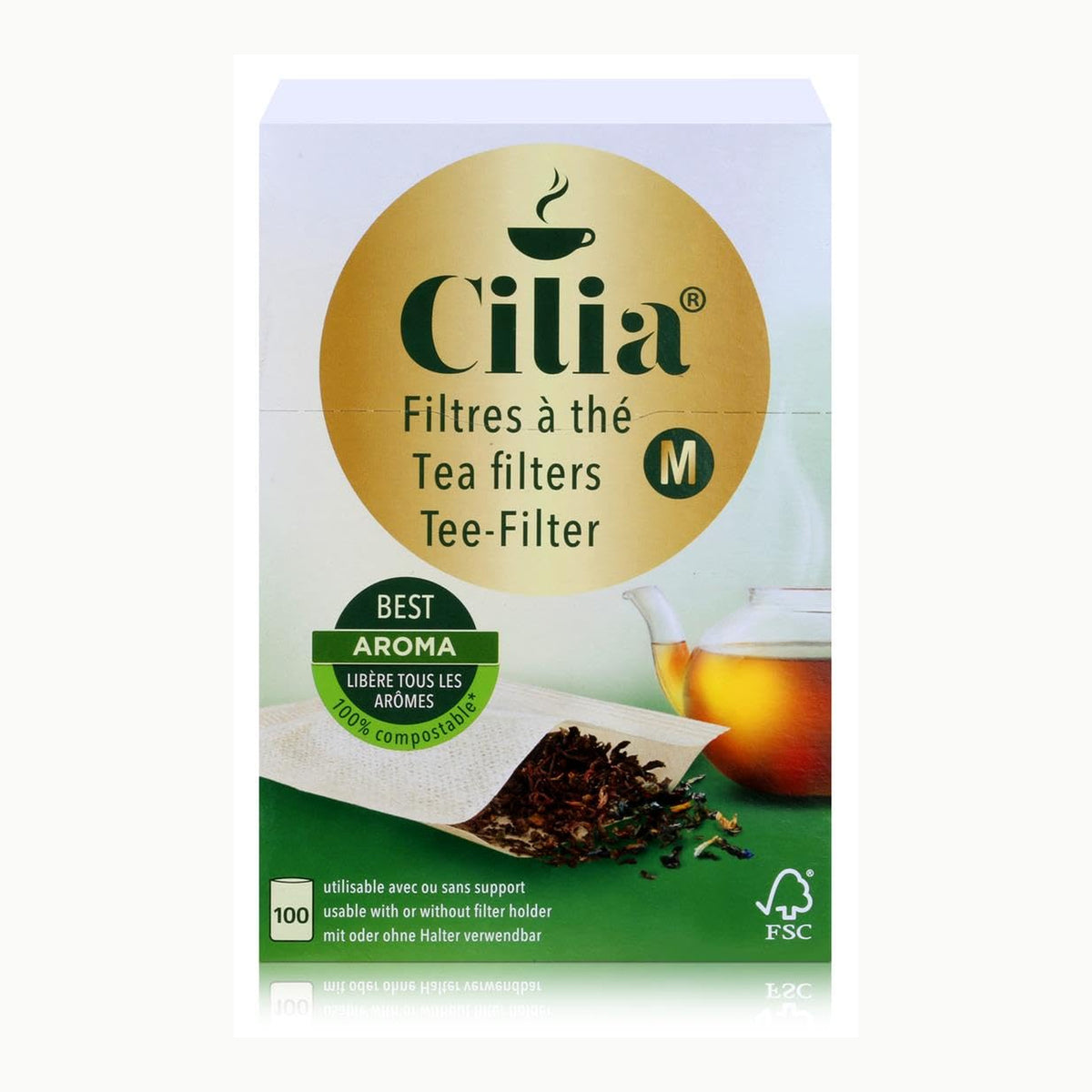 Cilia Filtros de té, 80 Unidades tamaño L, con Solapa de Cierre