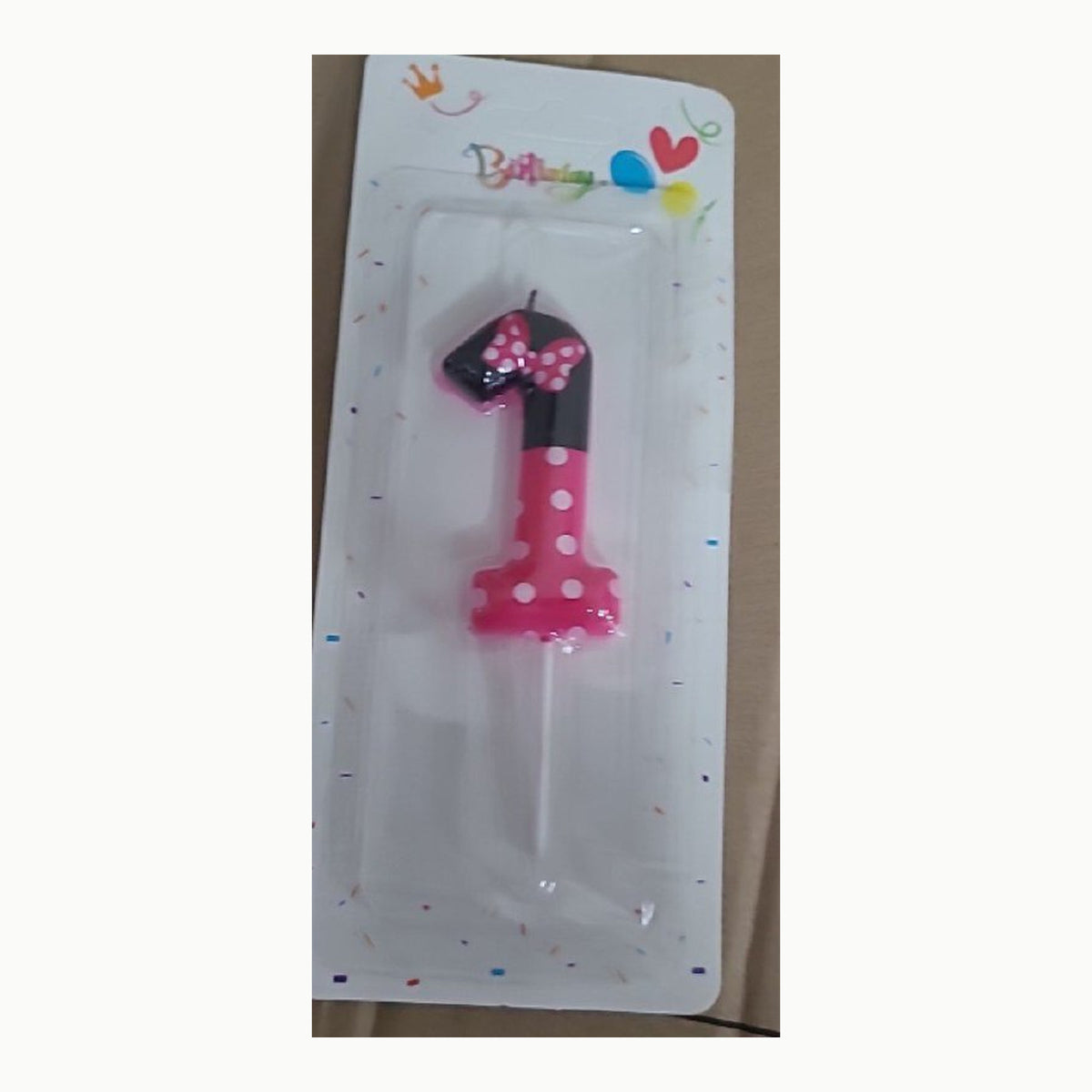 Baby vela de cumpleaños número 1 rosa con lunares negros y blancos