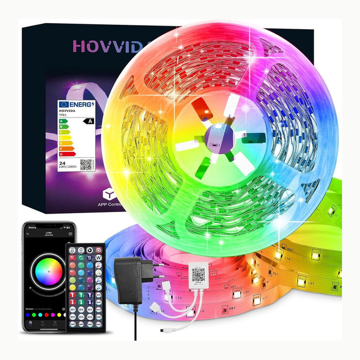 HOVVIDA Tira LED 15M, 1x15M, 30 LED/Metro, 24V RGB Luces 450 LED