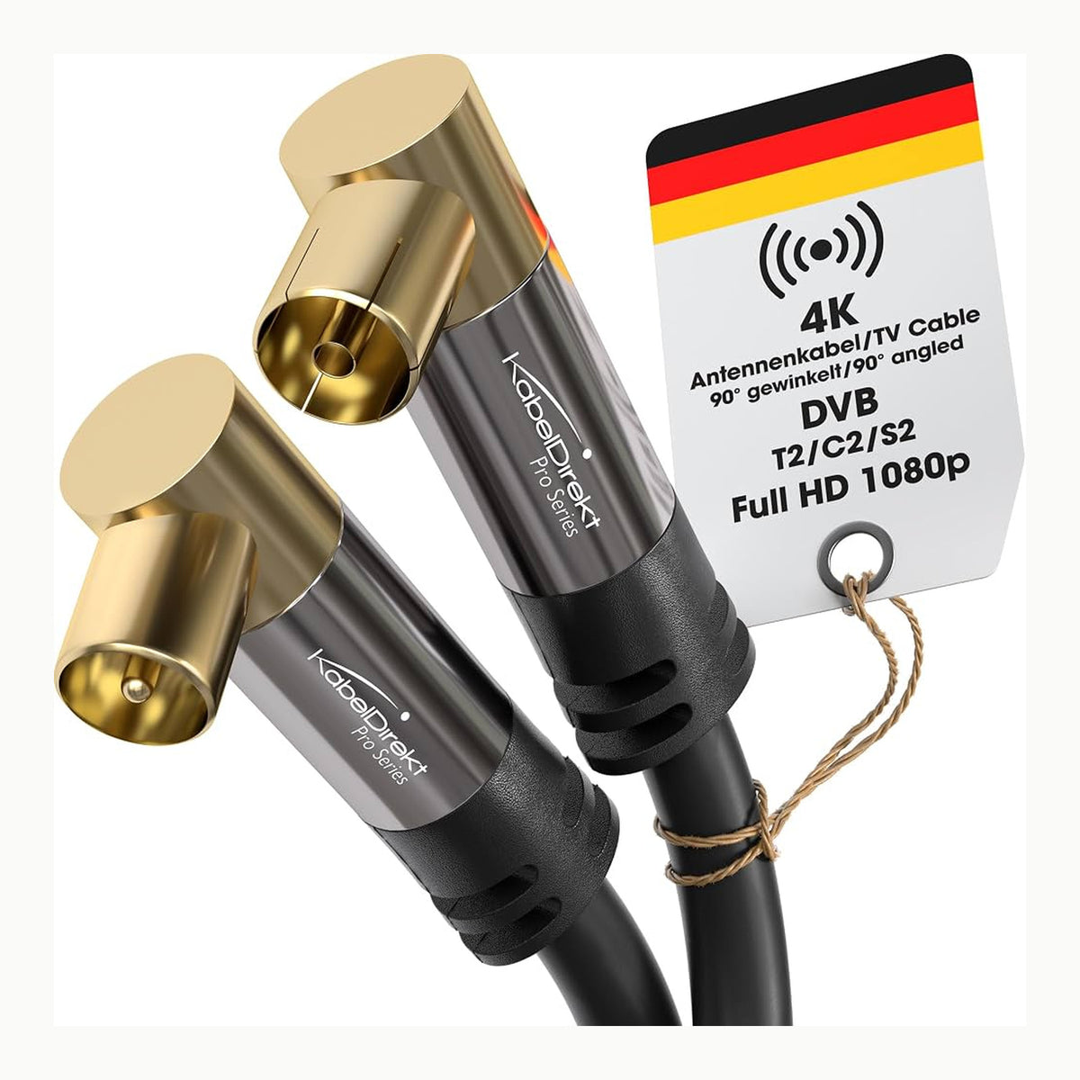 KabelDirekt – Cable Antena TV 4K, Cable Coaxial – 90° acodado – 3m –