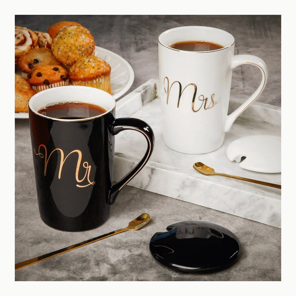 Focenat Tazas de café Mr and Mrs, Juego De 2 Taza de Café de
