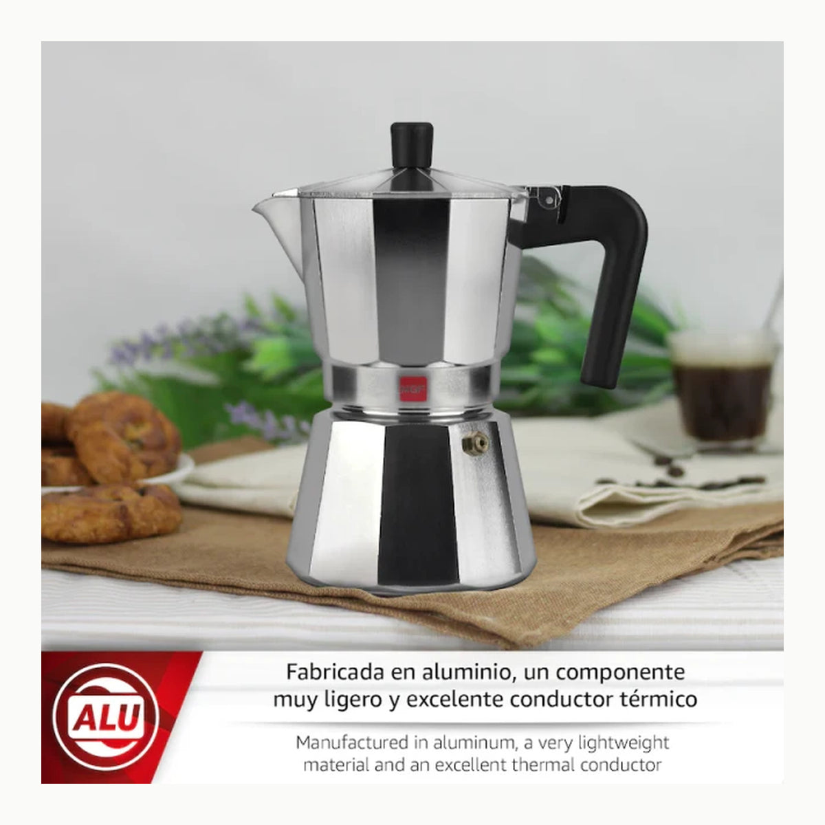 MAGEFESA Kenia Noir - Cafetera Italiana 3 Tazas, Aluminio Esmaltado