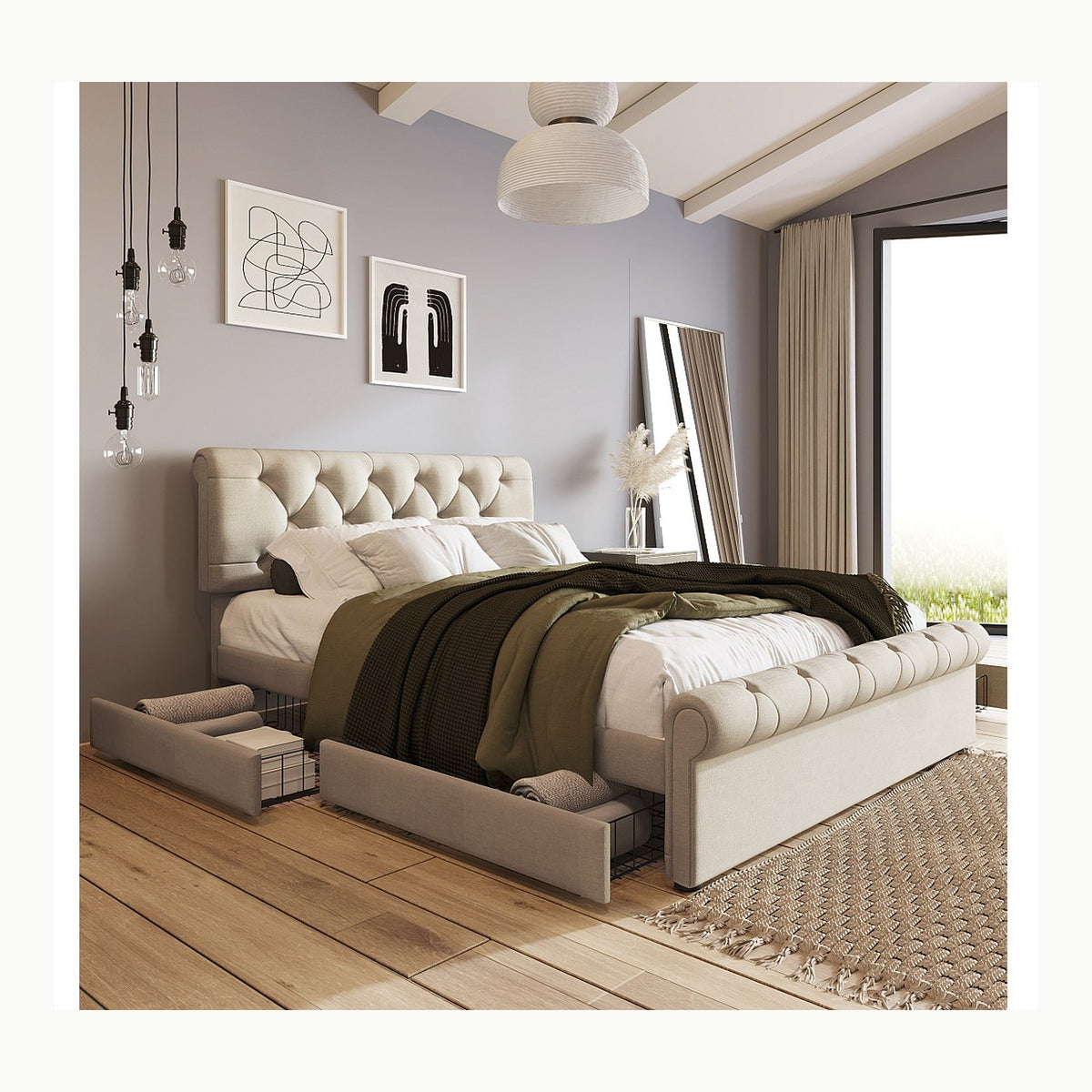 Zinus Caleb Cama 150x190 cm - Altura 36 cm con Almacenamiento Debajo