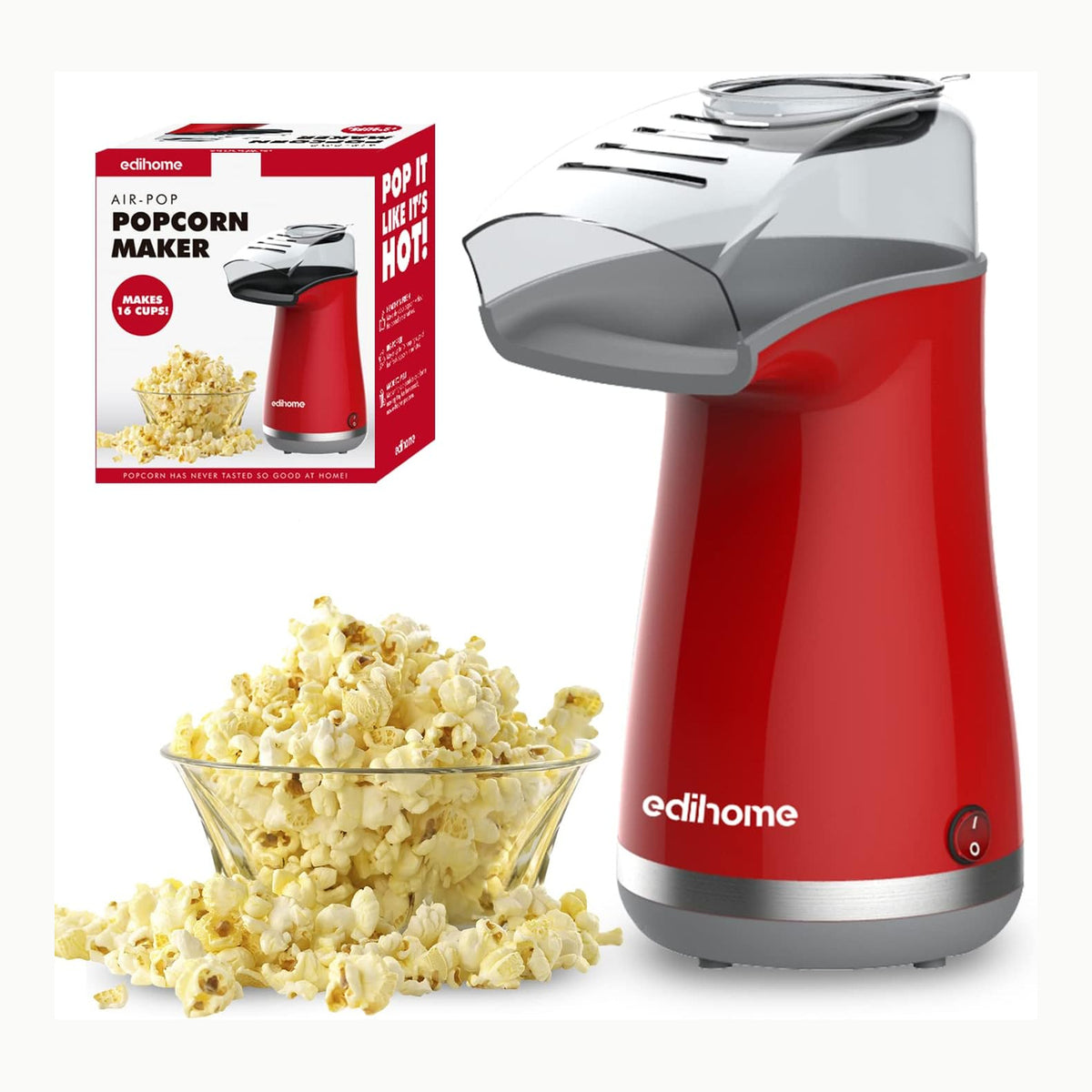 Edihome Máquina de palomitas 1200W (Rojo)