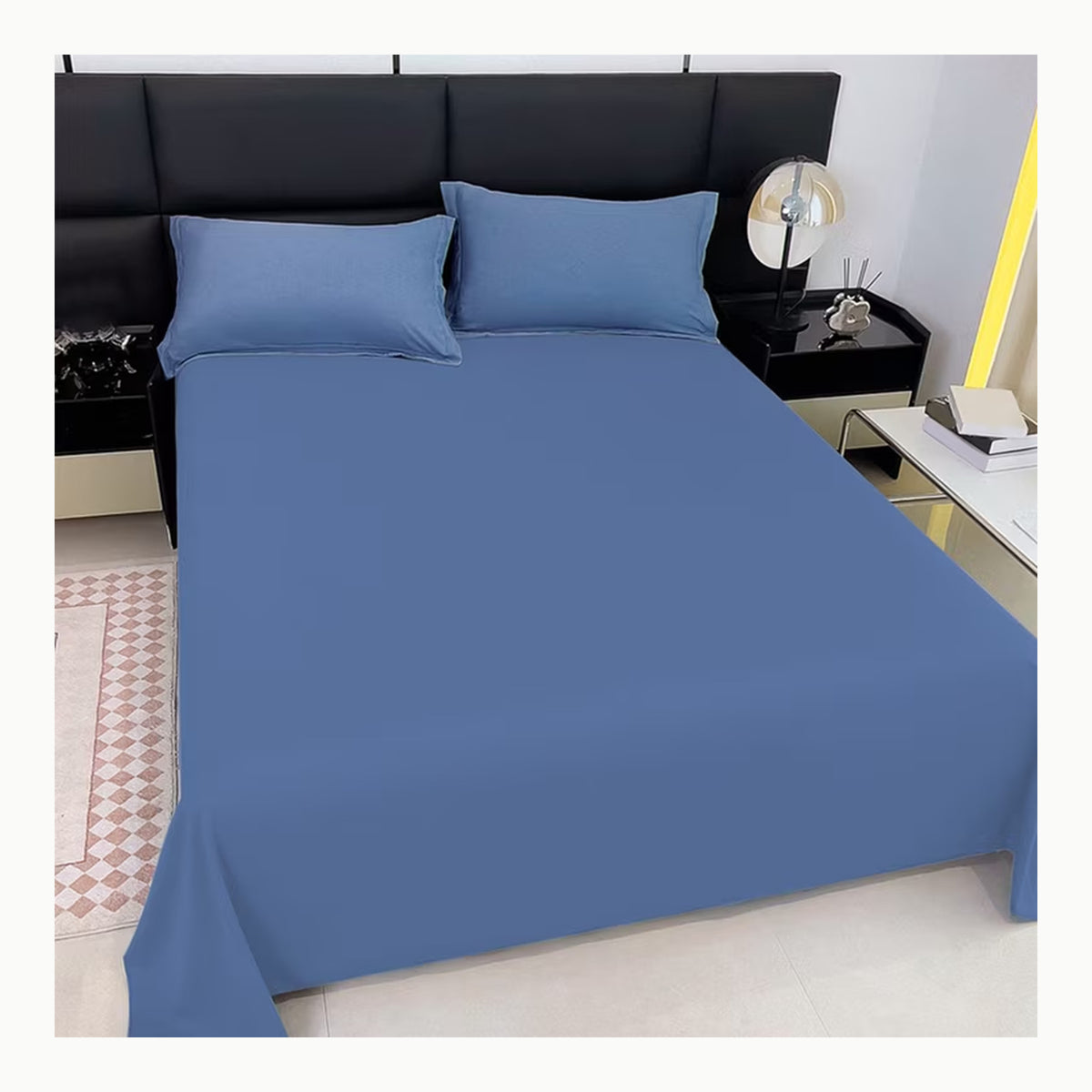 MAX COLOR Lenzuolo sopra, 100% Cotone, Tinta unita, Blu Scuro