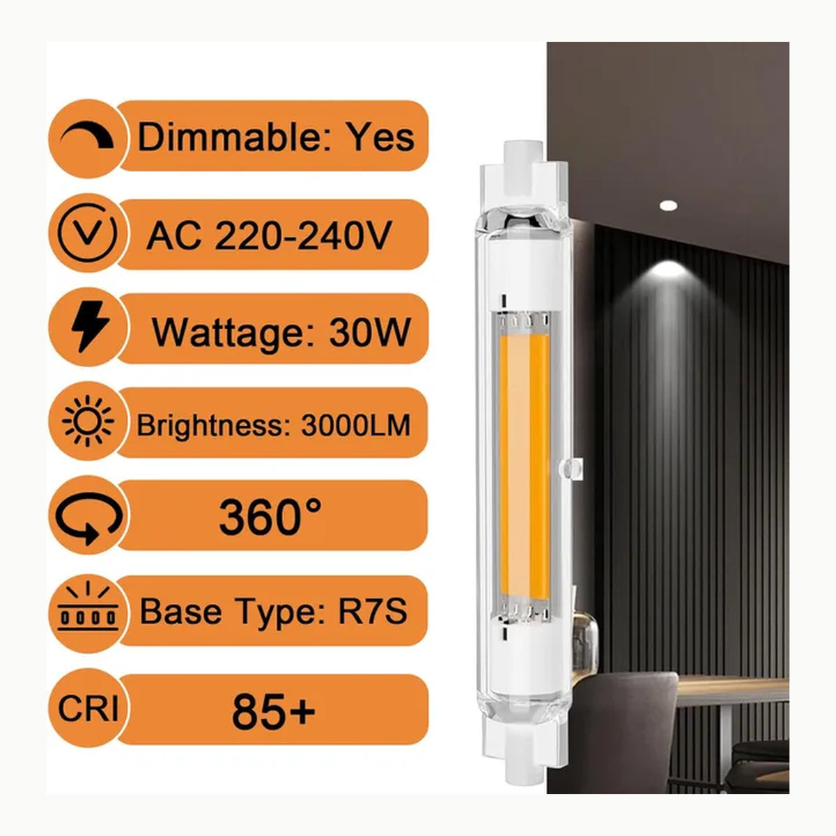 Bombilla R7S 20w ZUCZUG Bombilla R7S LED 118mm Regulables 20w, R7S LED