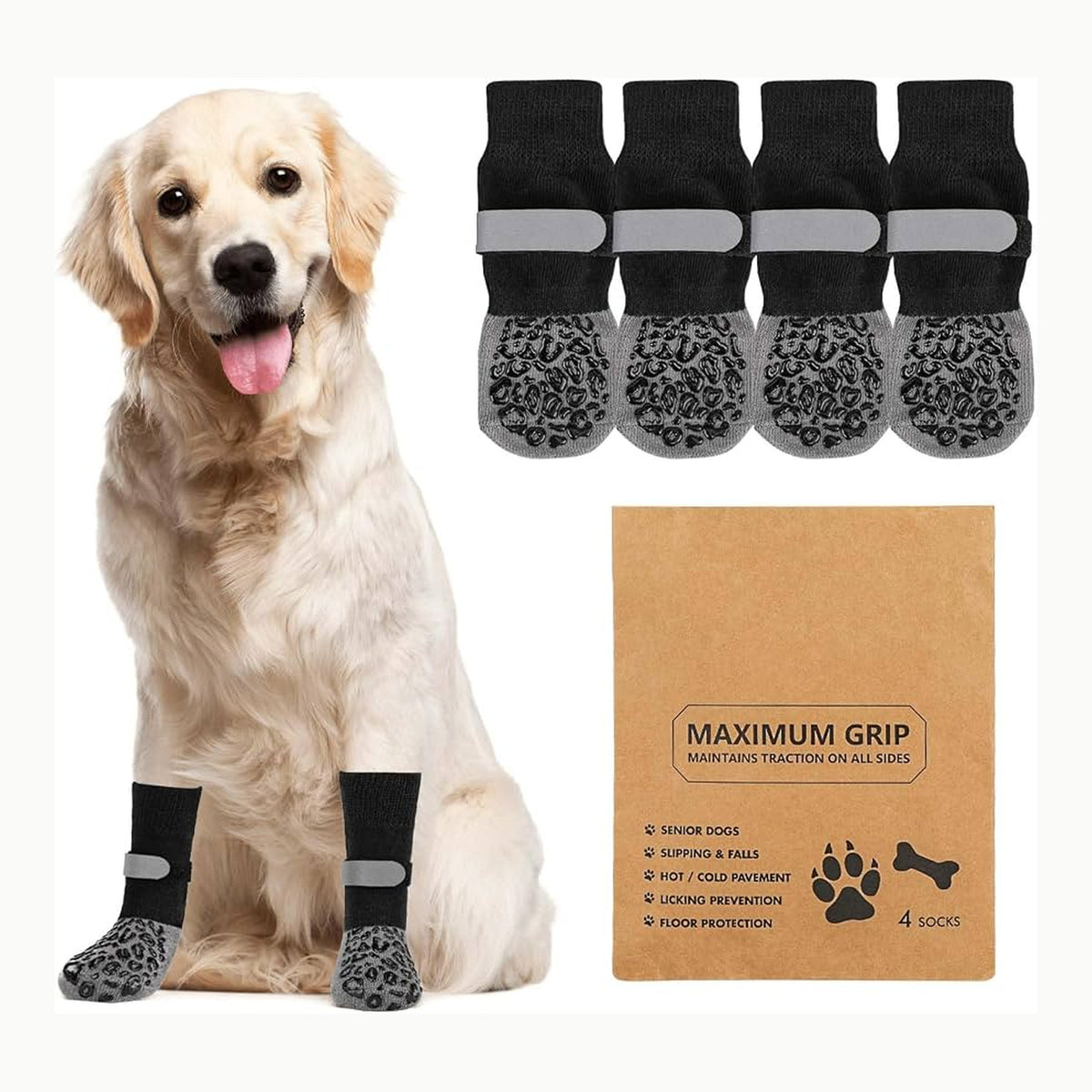 QKURT Calcetines Antideslizantes de Interior para Perros, 2 Pares de