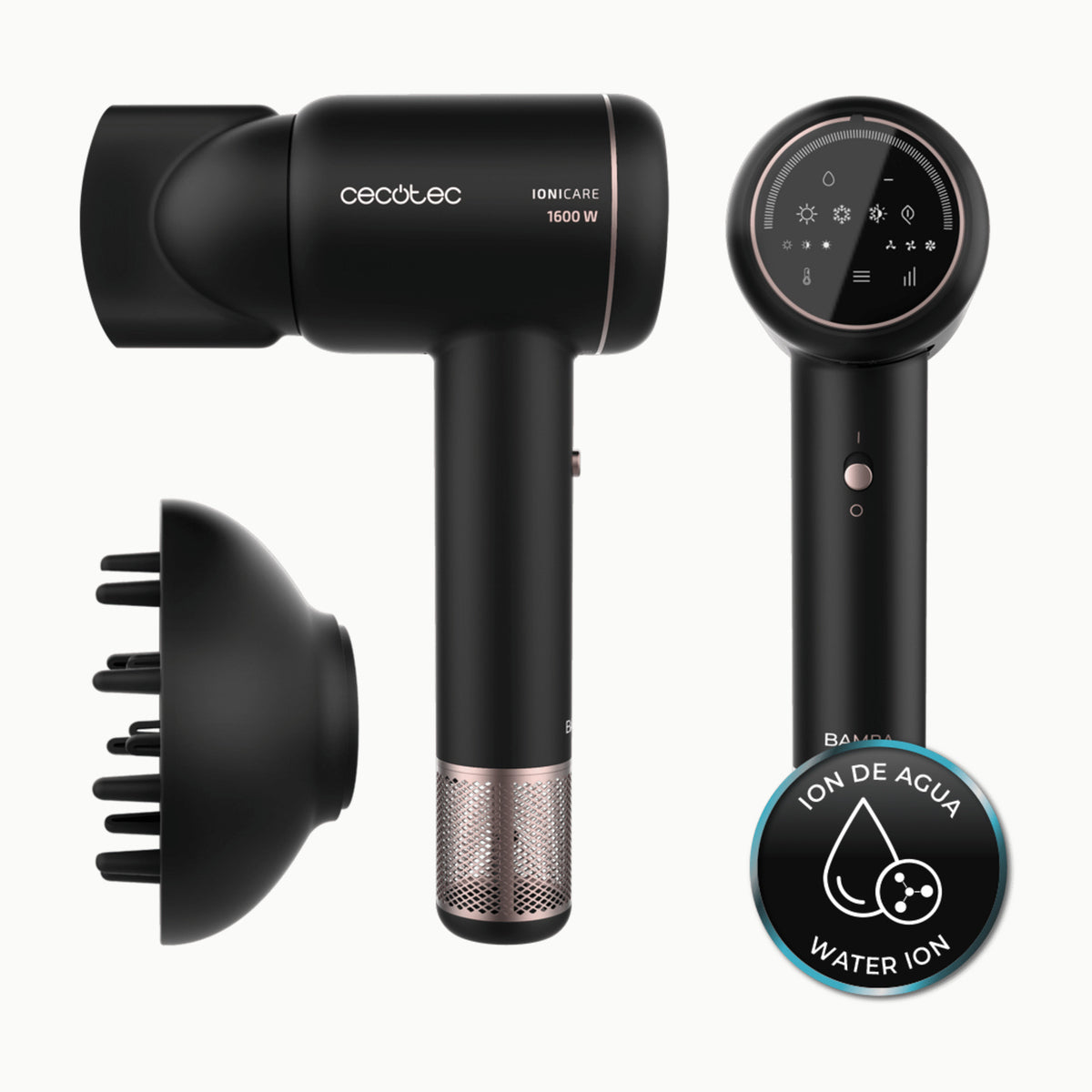 Cecotec Secador de Pelo Iónico Bamba IoniCare 5200 Aura Black.