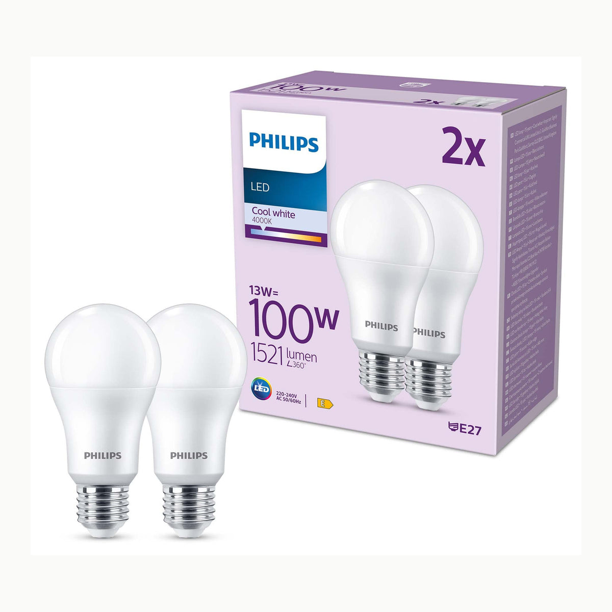 LED Philips A67 esmeriladas [Luz Blanca fría 4000K - tornillo Edison
