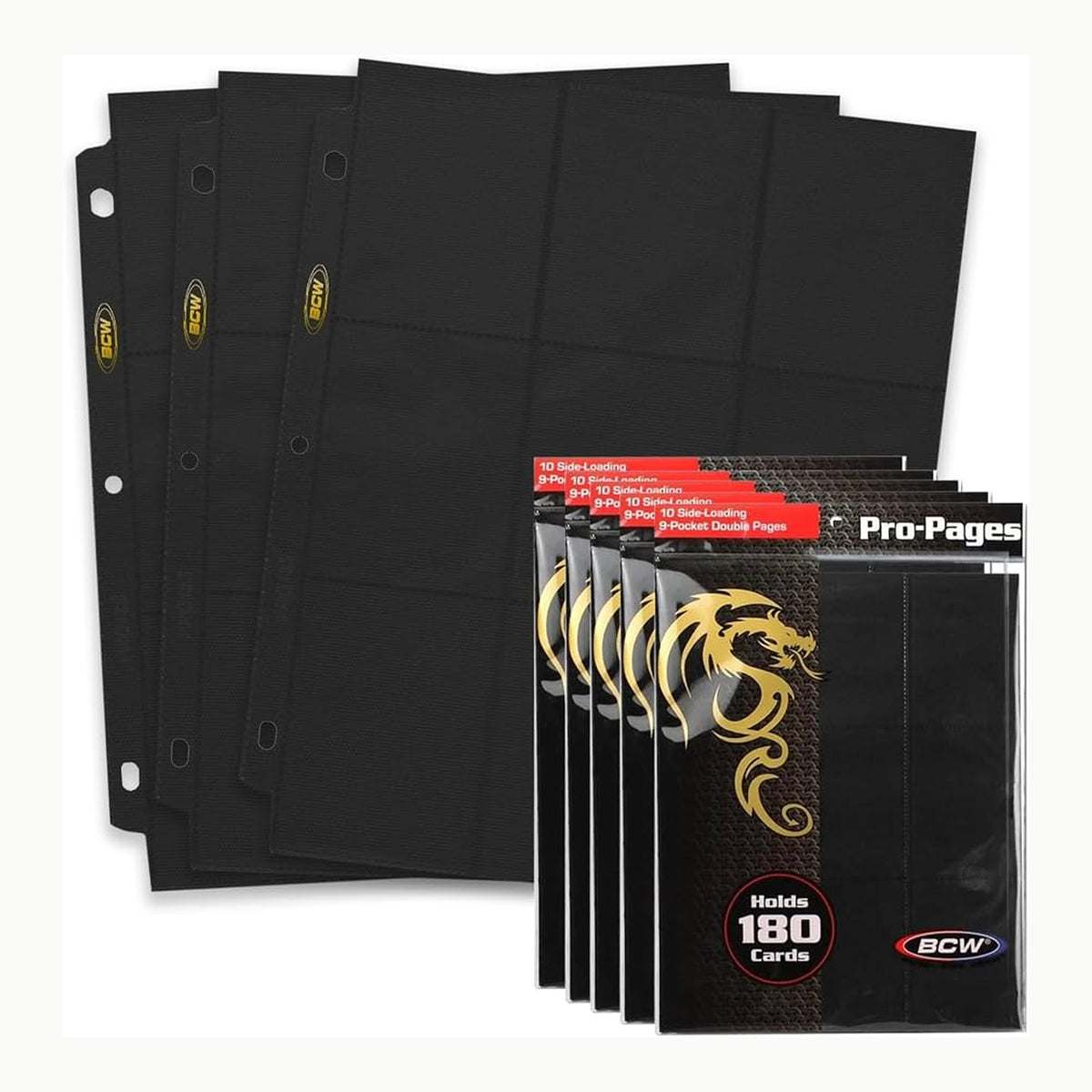BCW Hojas para cartas de 9 bolsillos negras