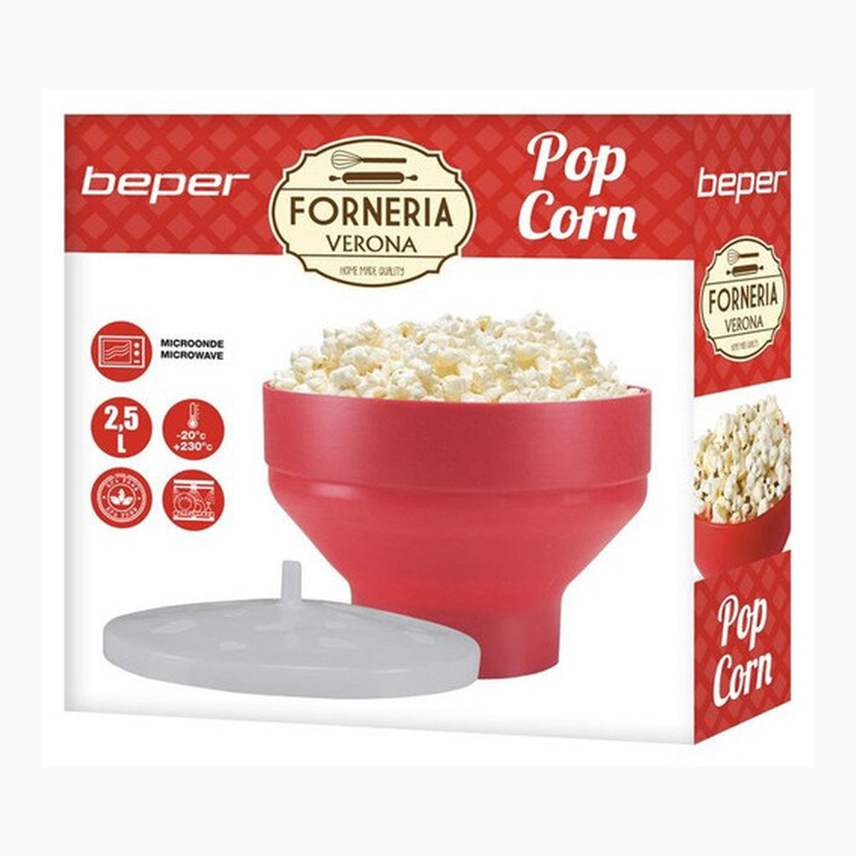 BEPER C106CAS002 Cuoci Popcorn Microonde con Ciotola Pieghevole e