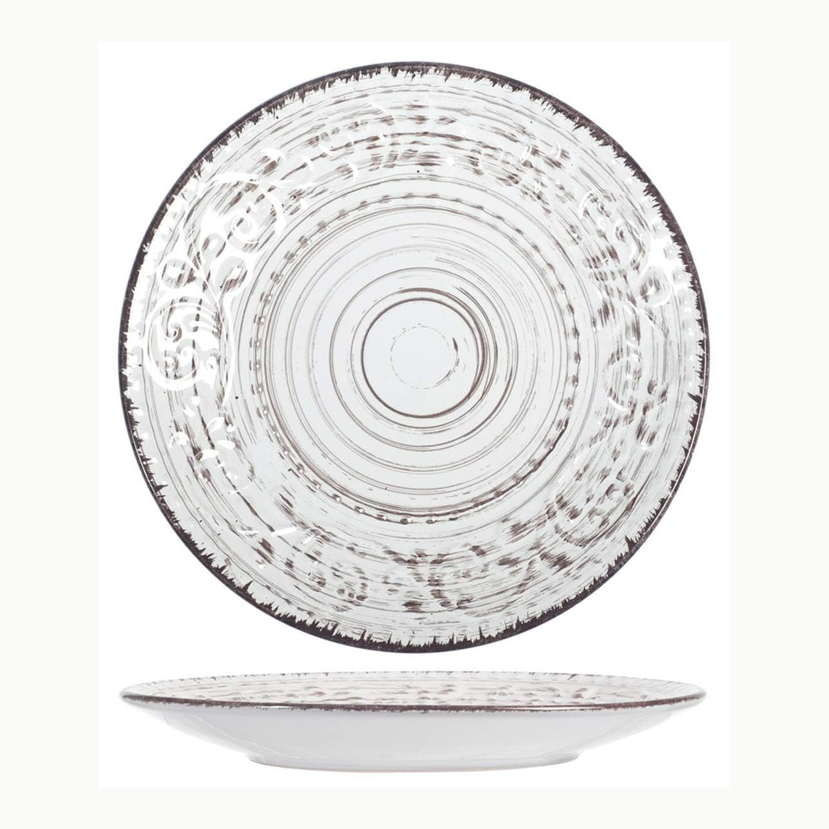 H&H Courtyard Set 6 Piatti Frutta, Stoneware, Bianco, 21 cm