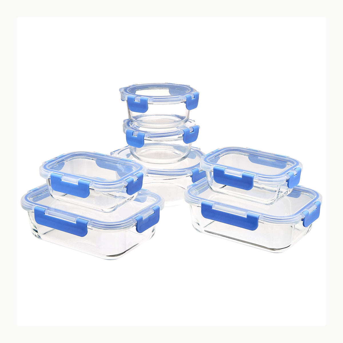 Amazon Basics ABL001 Recipiente de vidrio claro con tapa azul de 120
