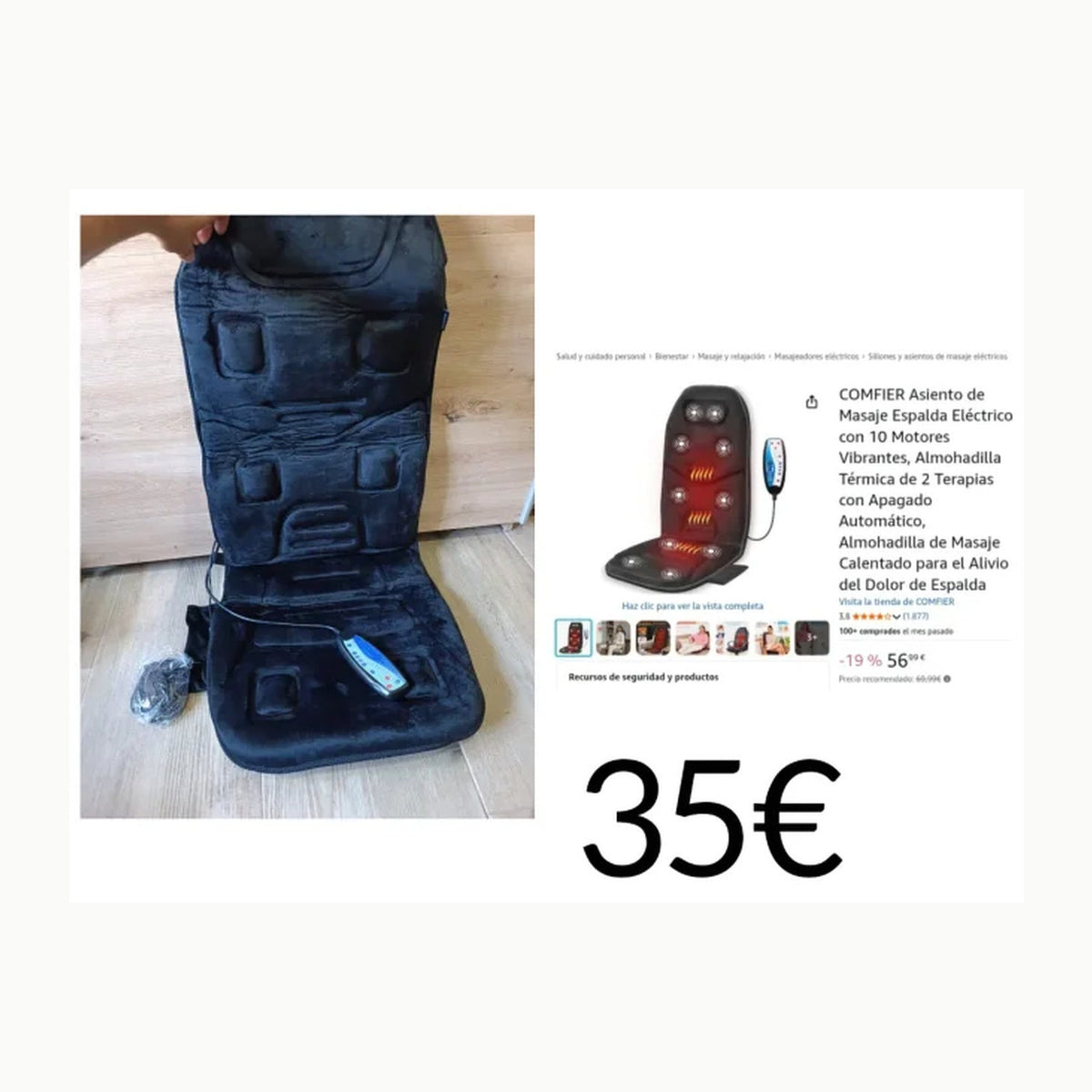 COMFIER Asiento de Masaje Espalda Eléctrico con 10 Motores